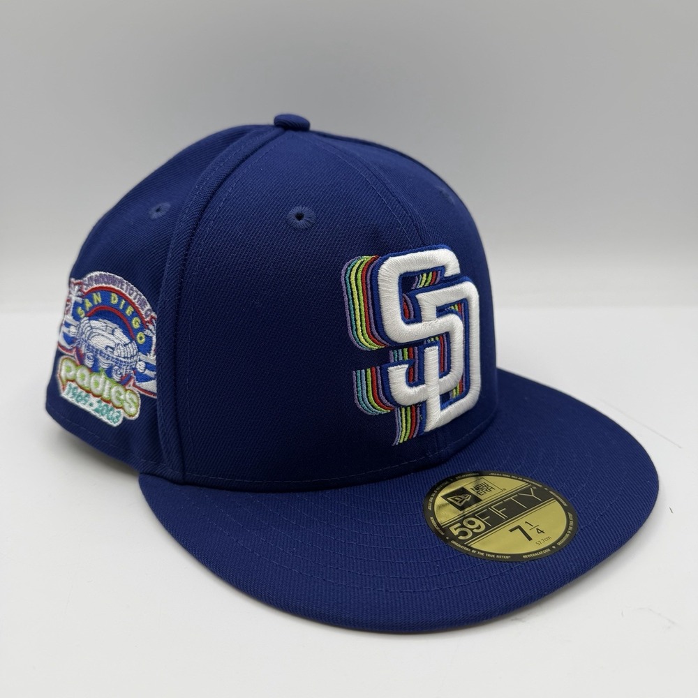 New Era 59Fifty San Diego Padres Hat Cap 7 1/4 Blue Quallcom Stadium The Q 2003
